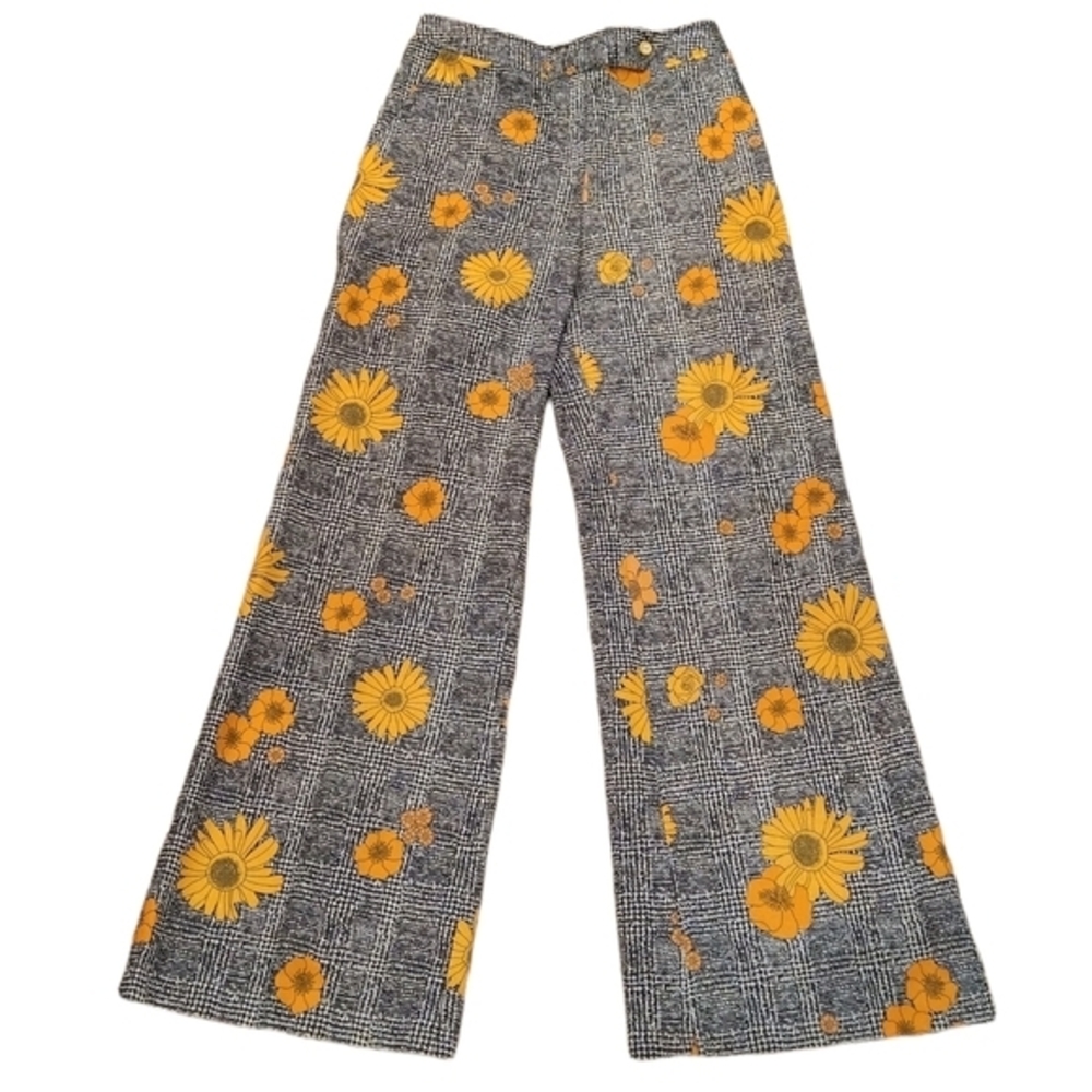 David Smith vintage wide leg Pants Black&White sunflowers SZ 12 fit's like a 10